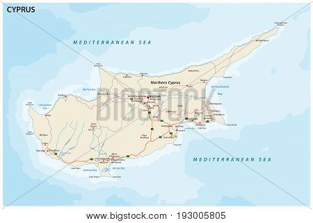 Road Map Of Mediterranean Island Cyprus 2