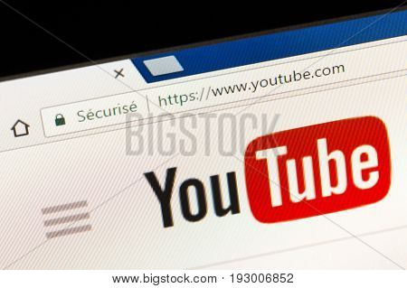 Paris, France - June 05, 2017 : Youtube Website Home Page. Youtube Is A Video-sharing Website, Creat