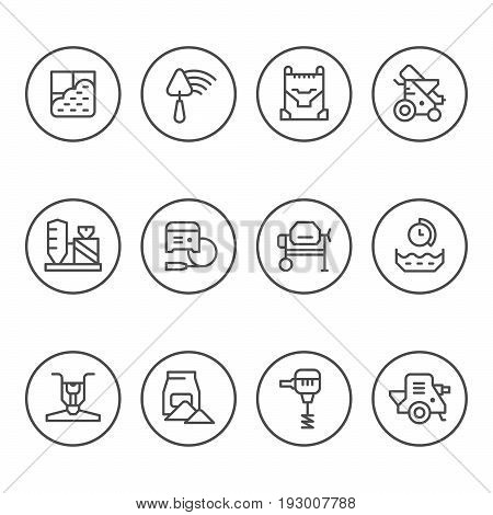 Set round line icons of concrete isolated on white. Vector illustration