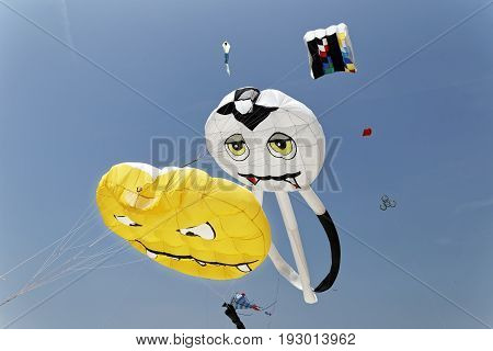 PEROJ, CROATIA - JUNE 24 2017: First international kite festival ''FLYin Fest'' on beach Martulina from June 23--25 2017.
