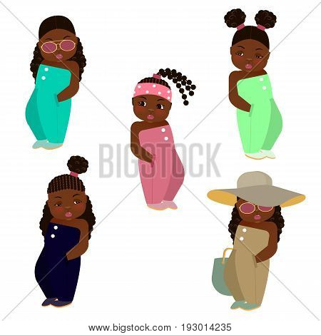 Vector cute fashion girl. Summer hairstiles for girls.