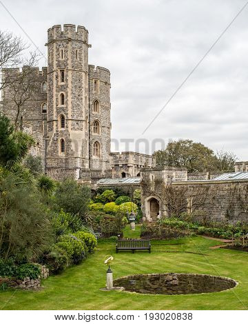 Wall and Tower of Windsor Castle in England