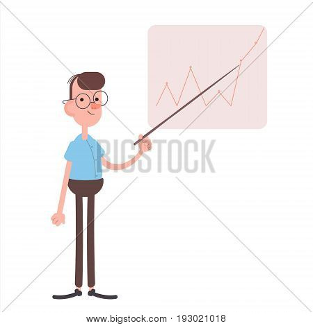 A businessman with a pointer and a schedule. Funny character