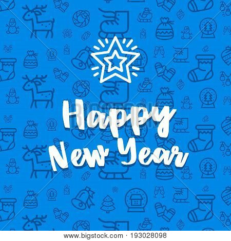 New Year icon set seamless pattern. New Year and winter holidays flat vector icons background