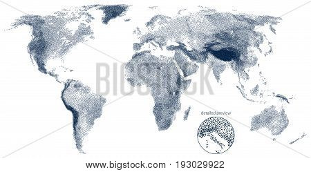 Stippled stylized world global relief vector map