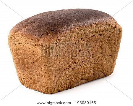 Square long loaf of russian brown bread isolated on white background. Rye loaf brick bread isolated with clipping path.
