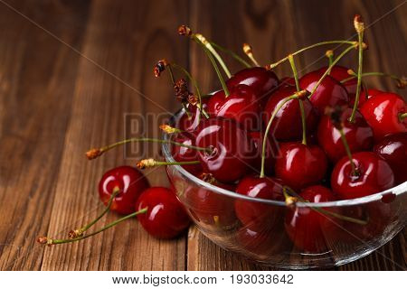 Bowl with fresh red Cherries. Healthy food concept