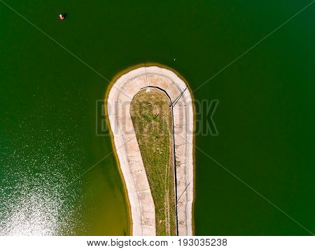 Aerial view breakwater at sea, cutwater, pier, groyne mole