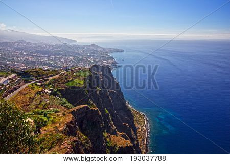 Madeira island Portugal. Landscape Cabo Girao Atlantic Ocean and Funchal. Cabo Girao is famous for its sea cliff