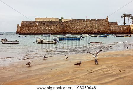 Kadiz beach and San Sebastian firtress, Spain