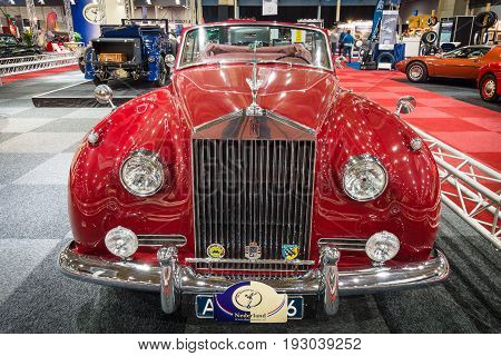 MAASTRICHT NETHERLANDS - JANUARY 14 2016: Luxury car Rolls-Royce Silver Cloud II Drophead Coupe 1962. International Exhibition InterClassics & Topmobiel 2016