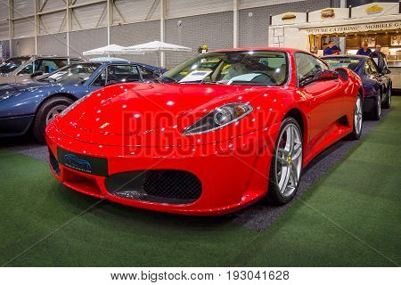 MAASTRICHT NETHERLANDS - JANUARY 15 2016: Sports car Ferrari F430 2006. International Exhibition InterClassics & Topmobiel 2016