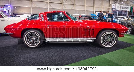 MAASTRICHT NETHERLANDS - JANUARY 15 2016: Sports car Chevrolet Corvette C2 