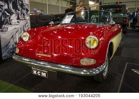 MAASTRICHT NETHERLANDS - JANUARY 15 2016: Vintage car Autobianchi Stellina 1965. International Exhibition InterClassics & Topmobiel 2016