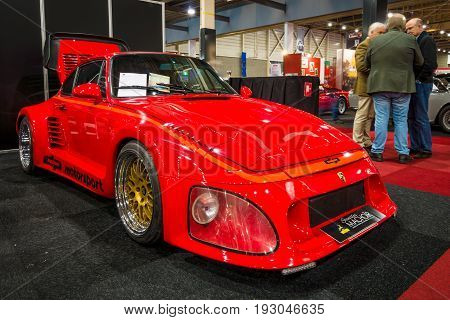 MAASTRICHT NETHERLANDS - JANUARY 15 2016: Sports car Porsche 935 II DP Motorsport 1984. International Exhibition InterClassics & Topmobiel 2016