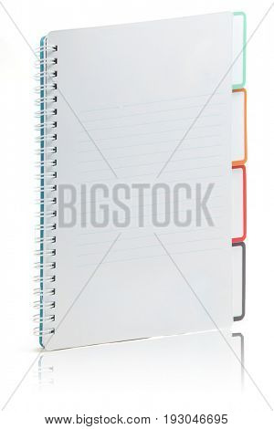 Ring binding book document index isolated on white with its reflection