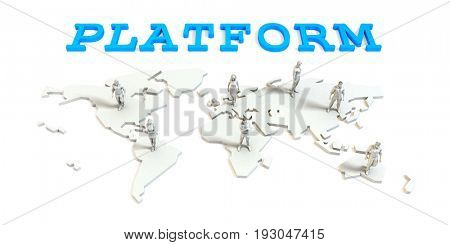 Platform Global Business Abstract with People Standing on Map 3D Illustration Render