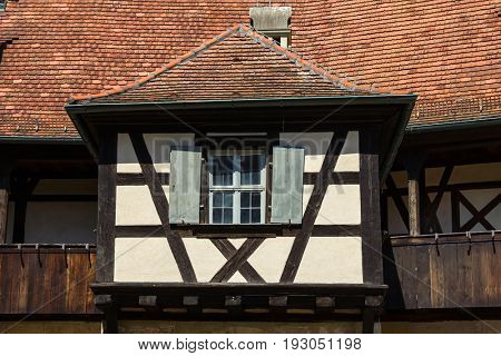 Architectural details of an old house in Bamberg, Bavaria, Germany.