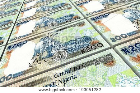 Nigerian nairas bills stacked background. 3D illustration.