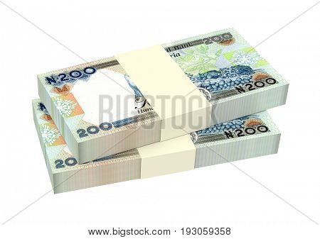 Nigerian nairas bills isolated on white background. 3D illustration.