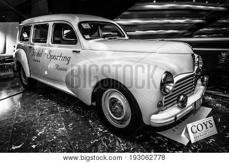MAASTRICHT NETHERLANDS - JANUARY 15 2016: Large family car Peugeot 203 Break 