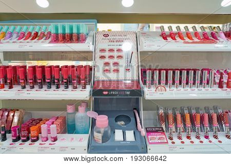 SEOUL, SOUTH KOREA - CIRCA MAY, 2017: goods on display at Etude House store in Seoul. 