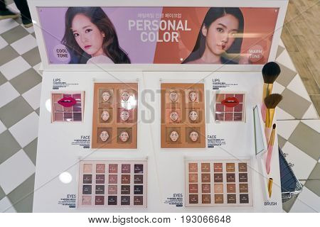 SEOUL, SOUTH KOREA - CIRCA MAY, 2017: goods on display at Etude House store in Seoul. 