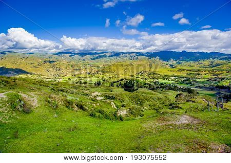 Beautiful landscape of the mountains near of Quilotoa volcano. Quilotoa is the western volcano in Andes range and is located in andean region of Ecuador.