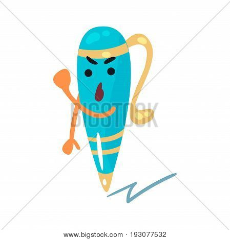 Wrathful cartoon humanized pen character threatening with a fist vector Illustration isolated on a white background