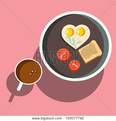 Breakfast scrambled eggs with toast vector illustration
