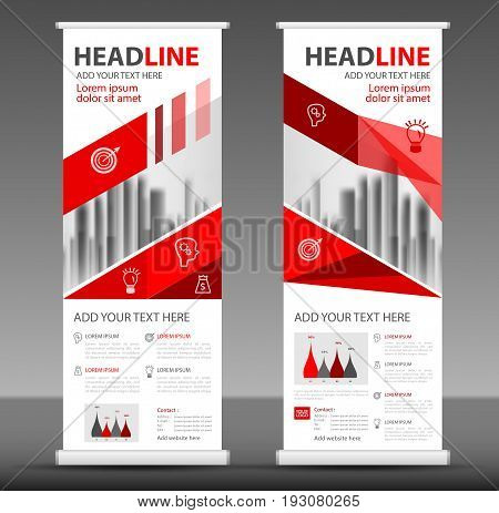 Red Roll up banner stand template design flyer layout vector