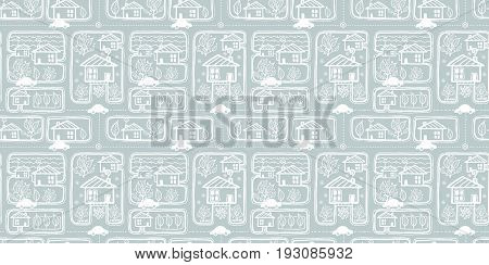 Vector silver grey doodle town streets seamless texture repeat pattern bacgkround design. Great for springtime greeting cards, i.vitations, moving announcements, fabric, wallpaper,