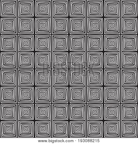 Seamless monochrome hand drawn meander pattern on black background. Design for background, paper packaging, wrapping paper. Vector illustration.