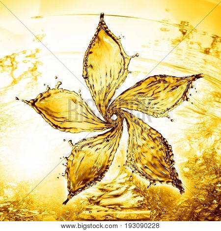 flower made of water splash of yellow color. 3d rendering