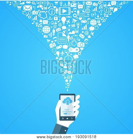 Cloud technology and synchronizing flat design illustration eps10