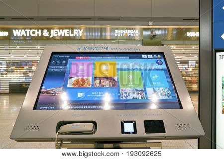 INCHEON, SOUTH KOREA - CIRCA JUNE, 2017: information kiosk at Incheon International Airport.
