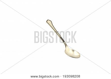 Empty Silver Desert Spoon Focus On Bowl Isolated On White.