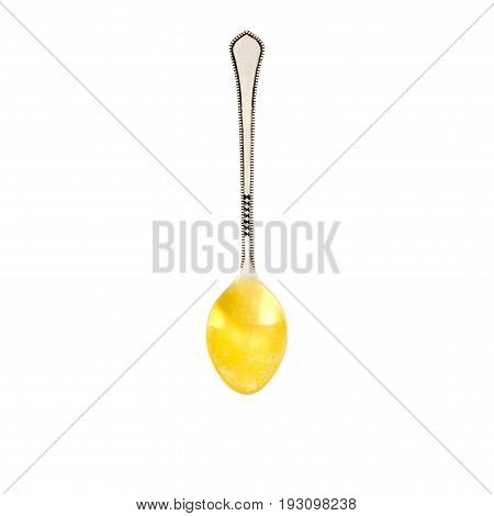 Empty Silver Desert Spoon Focus On Bowl Isolated On White.