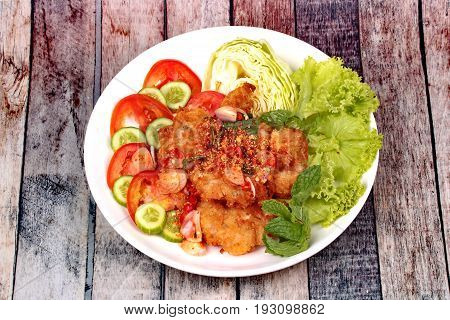 Spicy Crispy Deep-fried Chicken Salad.