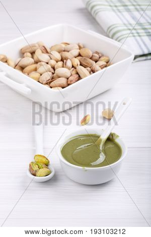 Pistachio urbech. Natural nut paste from pistachio. Dagestani useful delicacy.