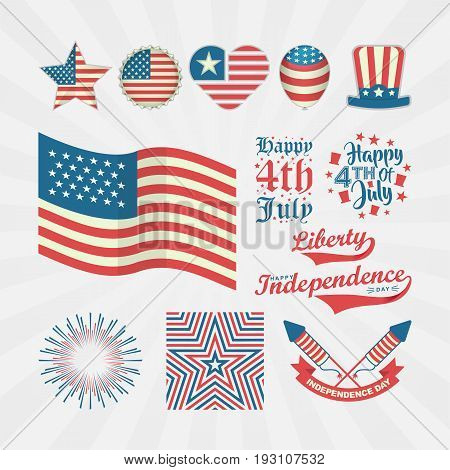 vintage style collection for USA Independence Day. Happy 4th of july