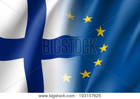 Symbol of Finland is EU member. European Union sign with twelve gold stars on blue and Finland national flag. Vector isolated icon