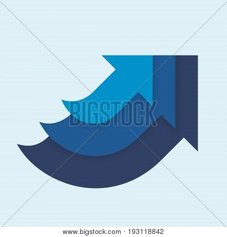 Three arrows form a large arrow, a vector illustration in shades of blue, a concept of unity of purpose, of general direction