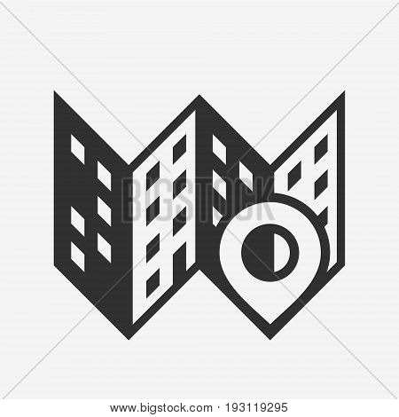 City place, map icon with pin, black vector illustration isolated on white background