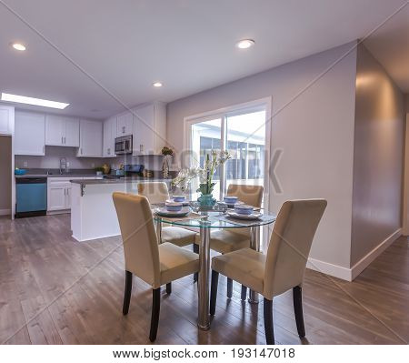 Kitchen table in a model home in southern California