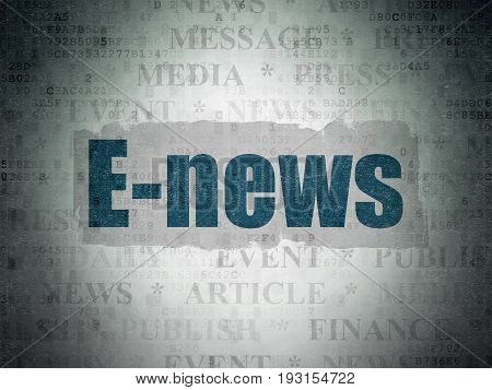News concept: Painted blue text E-news on Digital Data Paper background with   Tag Cloud