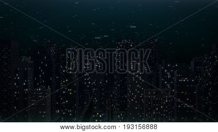 Generated Computer City, Technology And Finance Background 3D Illustration