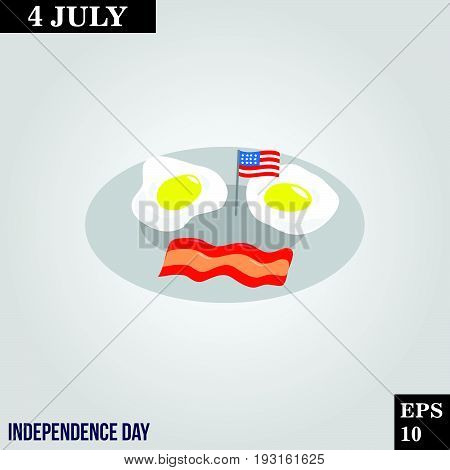 Breackfast eggs and bacon icon in trendy flat style isolated on grey background. Usa independence day symbol for your design, logo, UI. Vector illustration, EPS10.