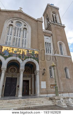 ATHENS, GREECE - JANUARY 20, 2017:  Amazing view of Metropolitan Cathedral in Athens, Attica, Greece