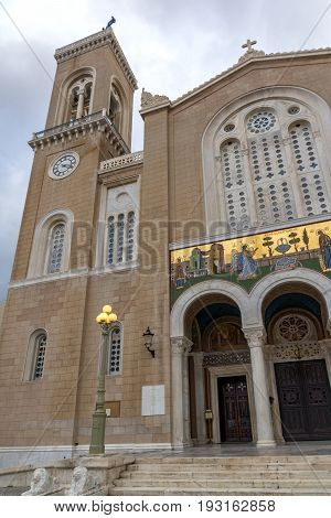 ATHENS, GREECE - JANUARY 20, 2017:  Amazing view of Metropolitan Cathedral in Athens, Attica, Greece